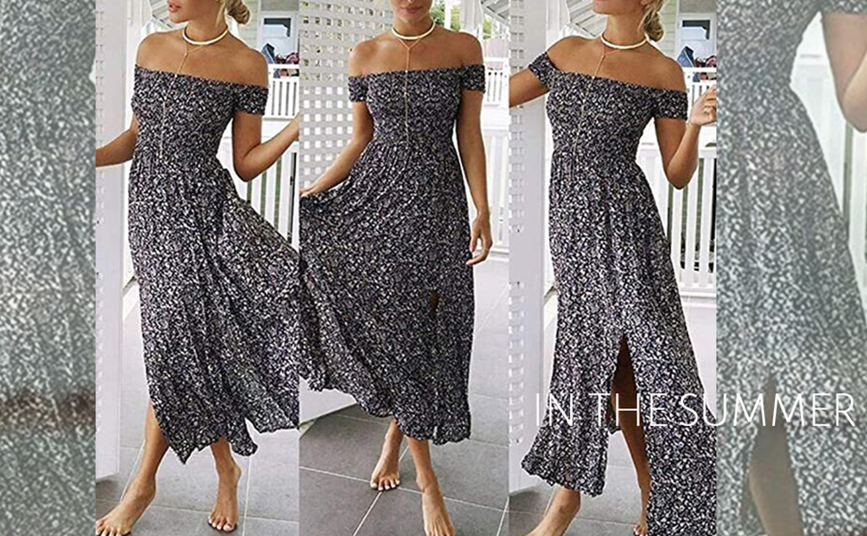 Coloody Femme Robe Longue Casual Imprimé Fleurie Mode Ete Chic Maxi Robe