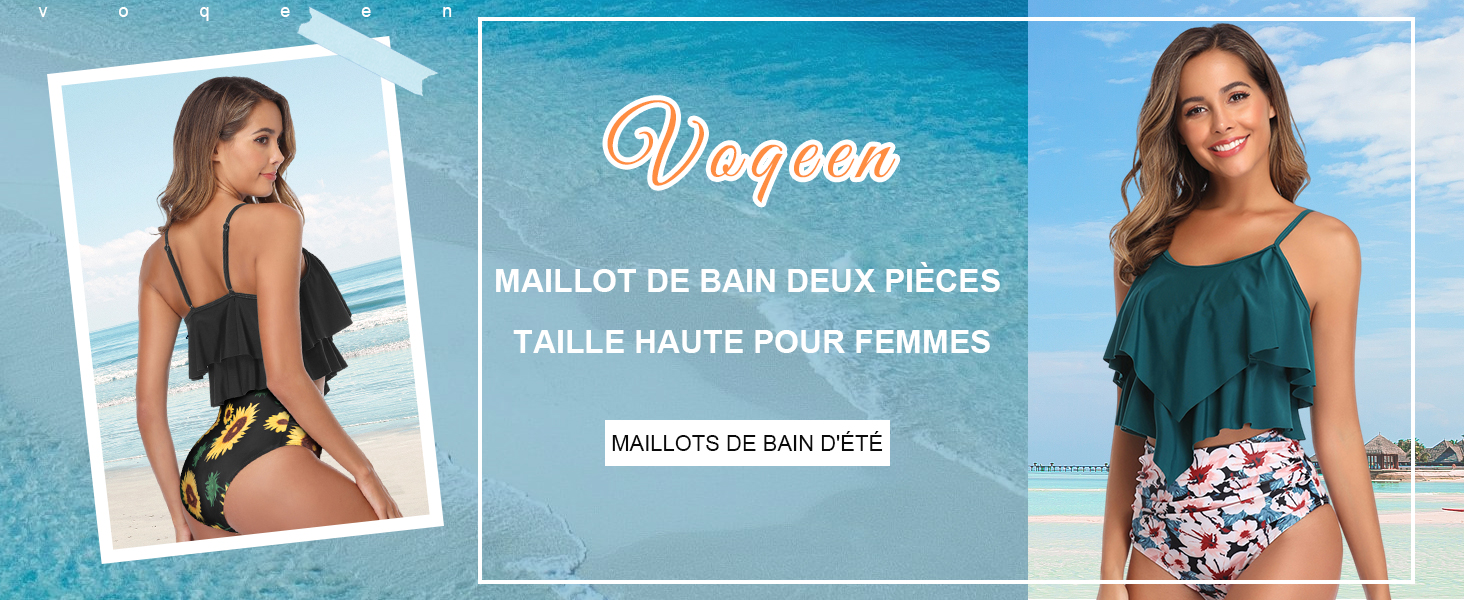 Voqeen Maillot de Bain Deux Pièces pour Femme Push Up Vintage